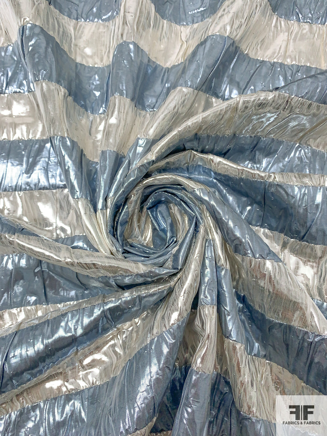 Italian Striped Puckered Tissue Lamé - Sky Blue / Silver