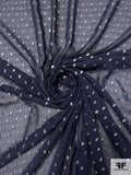 Italian Foil Printed Textured Dots Polyester Chiffon - Navy / Silver