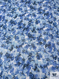 Italian Floral Printed Crinkled Glossy Voile - Blue / Navy / White