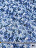 Italian Floral Printed Crinkled Glossy Voile - Blue / Navy / White