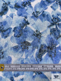 Italian Floral Printed Crinkled Glossy Voile - Blue / Navy / White