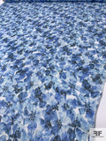 Italian Floral Printed Crinkled Glossy Voile - Blue / Navy / White