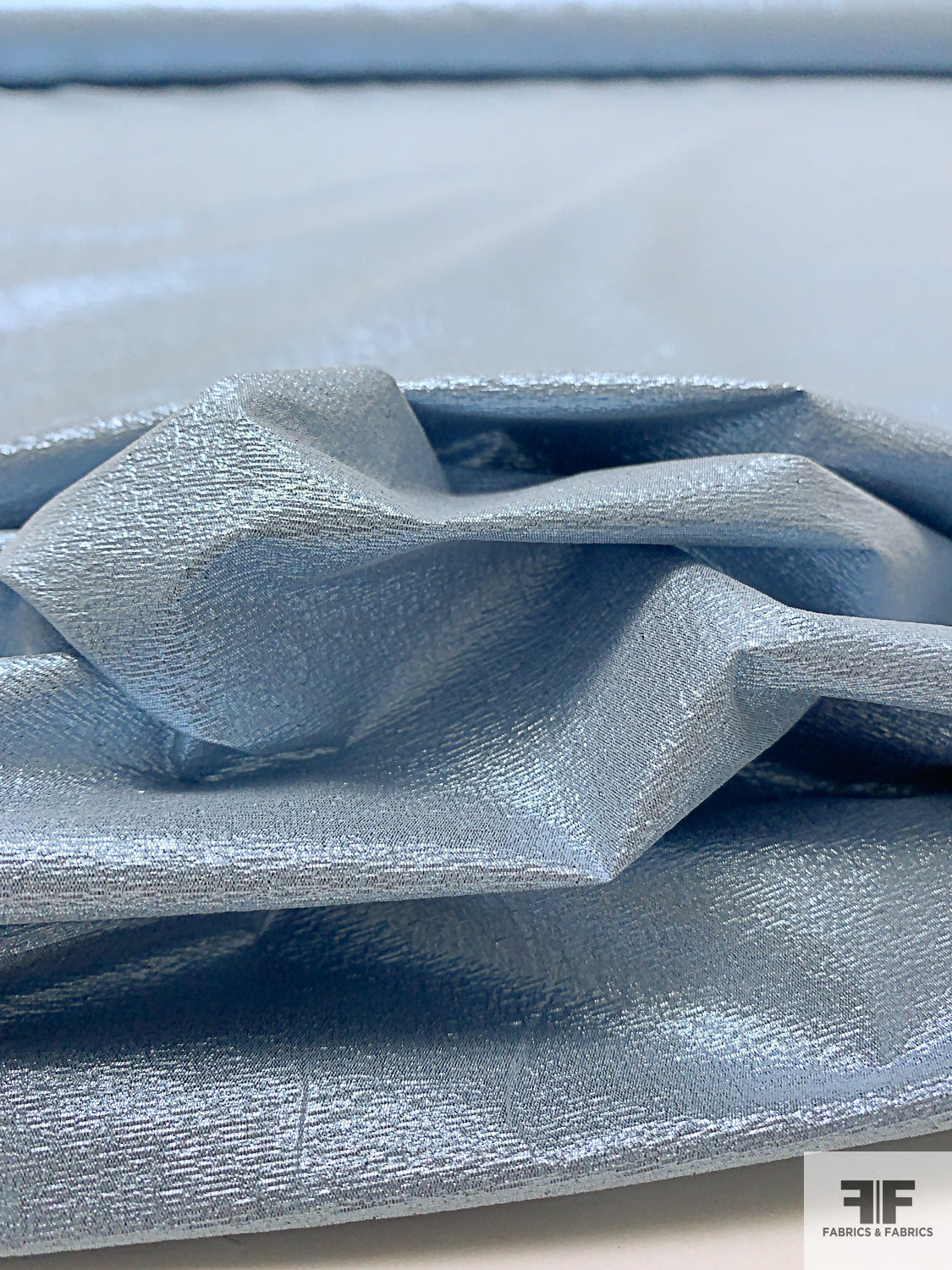 Italian Tissue Lamé with Vertical Stretch - Metallic Sky Blue