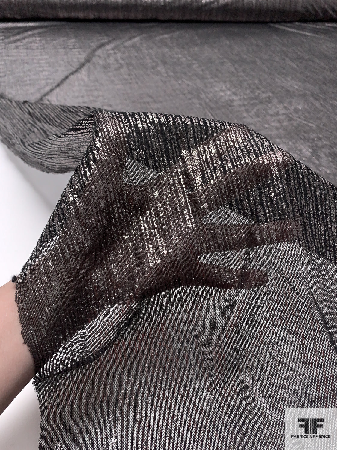 Italian Foil Printed Stretch Tulle - Black / Silver