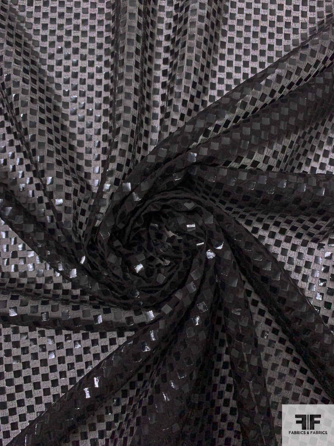 Polyester Squres Italian Pressed Laminated Squares Polyester Chiffon - Black | FABRICS ...