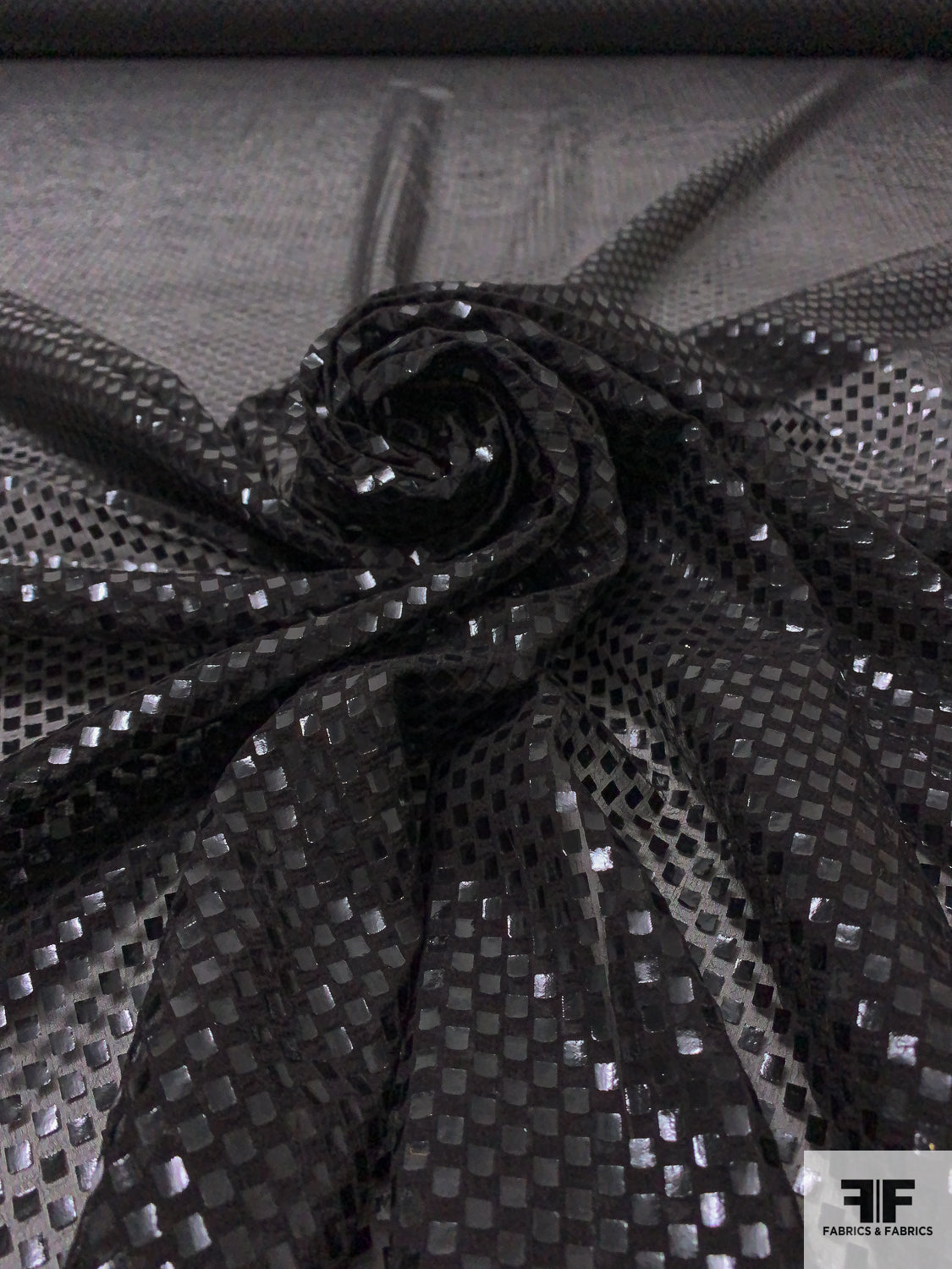 Polyester Squres Italian Pressed Laminated Squares Polyester Chiffon - Black | FABRICS ...