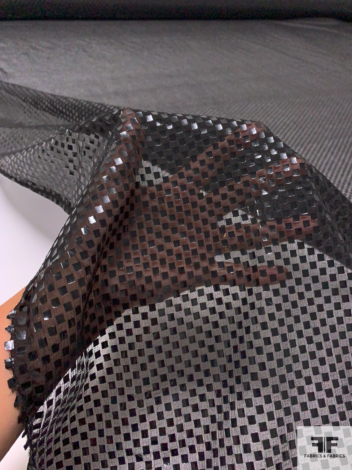 Polyester Squres Italian Pressed Laminated Squares Polyester Chiffon - Black | FABRICS ...