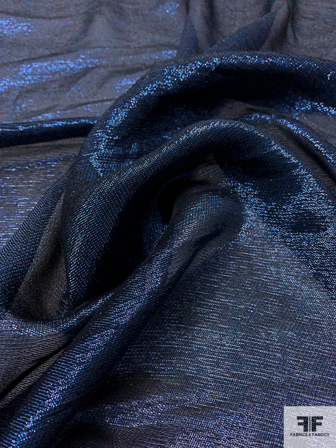 Italian Metallic Silk Chiffon - Metallic Blue / Black