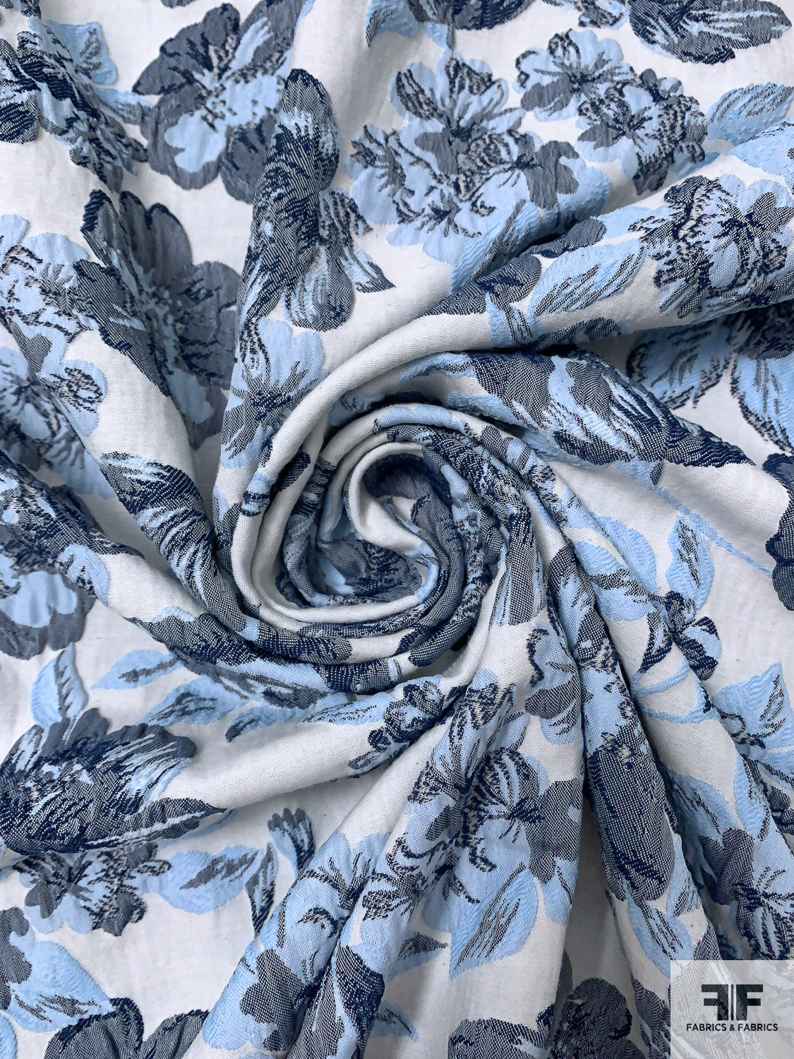 Floral Textured Brocade - Navy/Baby Blue/Off-White | FABRICS & FABRICS Fabrics & Fabrics Floral Textured Brocade - Navy/Baby Blue/Off-White | FABRICS & FABRICS Fabrics & Fabrics