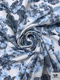Floral Textured Brocade - Navy / Baby Blue / Off-White