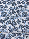 Floral Textured Brocade - Navy / Baby Blue / Off-White