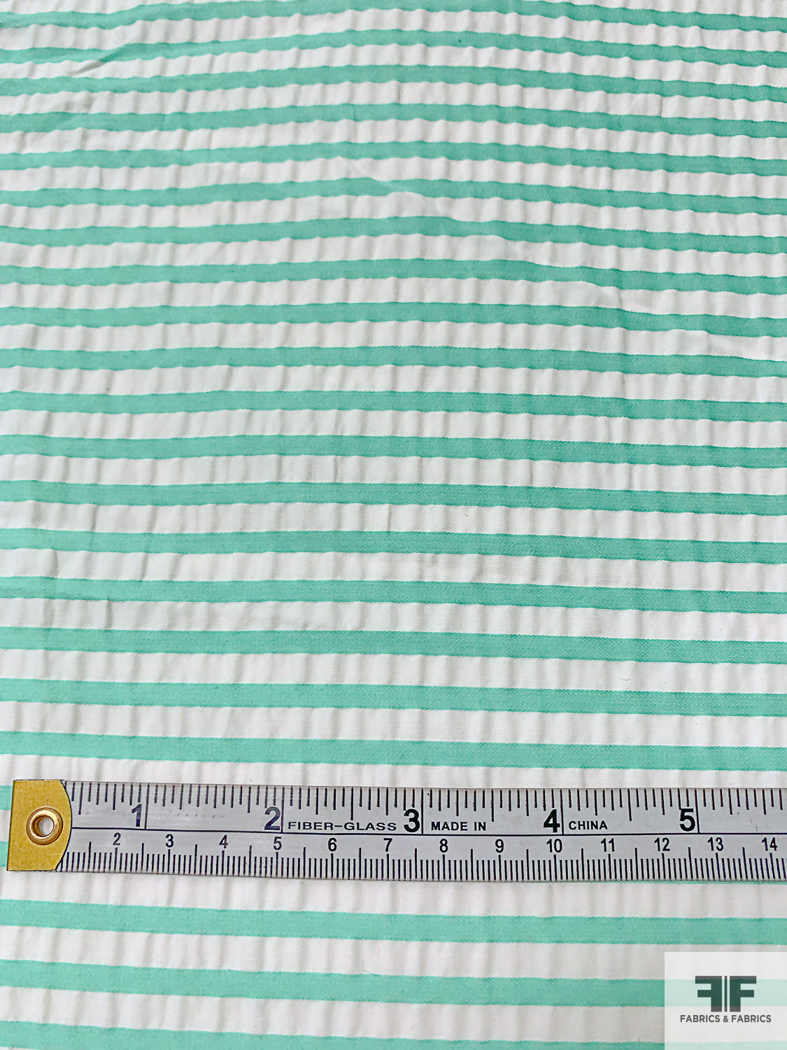 Italian Striped Plissé Cotton Blend Shirting - Aquamarine / White