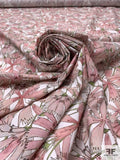 Italian Exotic Leaf Printed Cotton Lawn - Dusty Pink / Dusty Lime / White