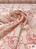 Floral Embroidered Linen-Look Voile - Ivory / Red