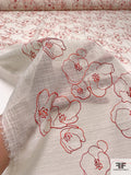 Floral Embroidered Linen-Look Voile - Ivory / Red