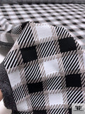 Gingham Plaid Heavy Stretch Polyester Knit - Black / White / Taupe
