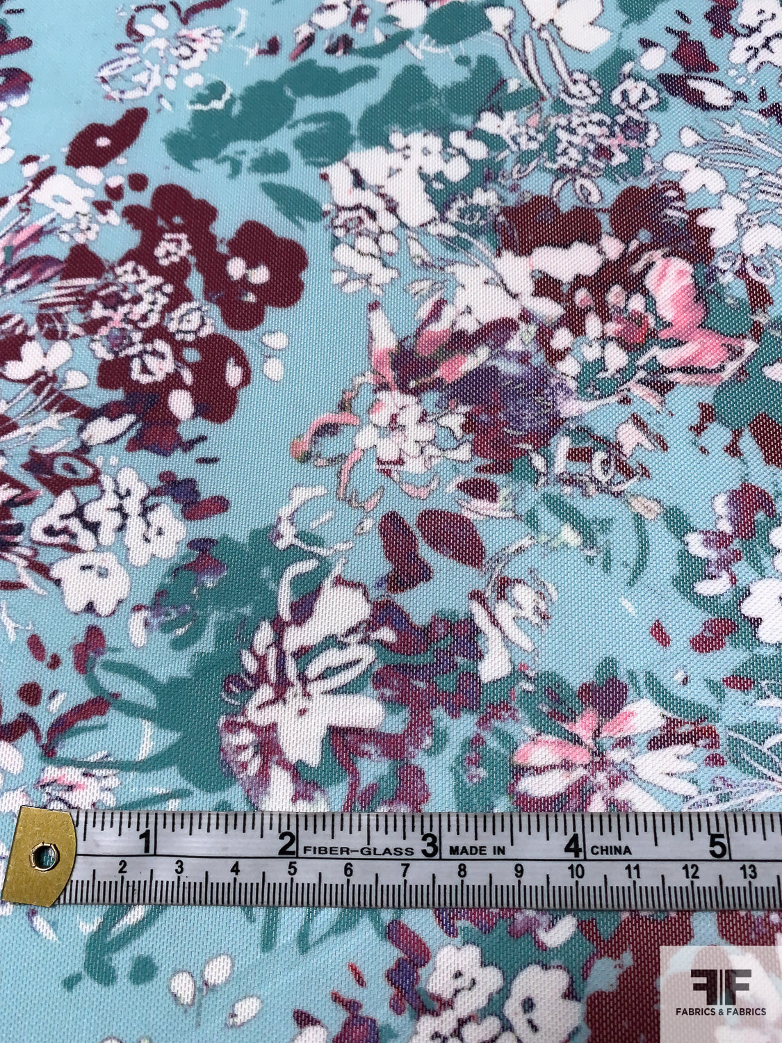 Floral Bundles Printed Netting - Aqua Blue / Teal / Berry Pinks / White