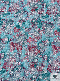 Floral Bundles Printed Puckered Popcorn Knit - Aqua Blue / Teal / Berry Pinks / White