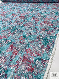 Floral Bundles Printed Puckered Popcorn Knit - Aqua Blue / Teal / Berry Pinks / White