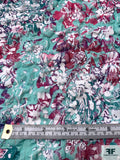 Floral Bundles Printed Puckered Popcorn Knit - Aquamarine / Teal / Berry Pinks / White