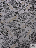 Leaf Design Fine Tulle with Sequins and Embroidery - Golden Beige / Grey / Black