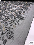 Leaf Design Fine Tulle with Sequins and Embroidery - Golden Beige / Grey / Black