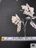 Floral Stems Printed Polyester Chiffon - Black / Light Ecru / Greyish Blue