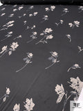 Floral Stems Printed Polyester Chiffon - Black / Light Ecru / Greyish Blue