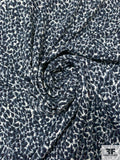 Abstract Printed Fine Polyester Gabardine with Slight Mechanical Stretch - Greyish Blue / Black / Off-White
