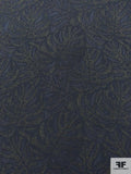 Dark Tropical Leaf Printed Polyester Peachskin - Washed Navy / Olive Green