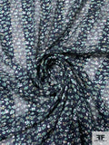 Ditsy Floral Printed Satin Striped Polyester Chiffon - Navy / Green / White / Khaki