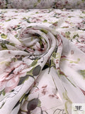 Floral Bouquets Printed Polyester Chiffon - Mauve / Pear Greens / Off-White