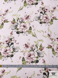 Floral Bouquets Printed Polyester Chiffon - Mauve / Pear Greens / Off-White