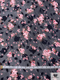 Romantic Floral Printed Burnout Polyester Chiffon - Navy / Strawberry / Brown