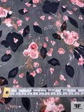 Romantic Floral Printed Burnout Polyester Chiffon - Navy / Strawberry / Brown