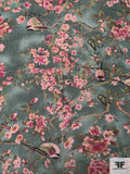 Smoky Floral Printed Polyester Chiffon - Cloudy Sage / Pinks