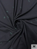 Ditsy Leaf Graphic Printed Heavy Polyester Georgette - Black / Meadow Green