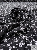 Ditsy Floral Clusters Printed Polyester Crepe de Chine - Black / Off-White