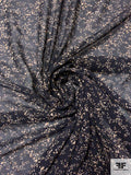 Ditsy Leaf Clusters Printed Polyester Chiffon - Tan / Black