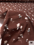 Feminine Floral Stems Printed Polyester Peachskin - Cinnamon Brown / Dusty Turquoise / Off-White / Pink