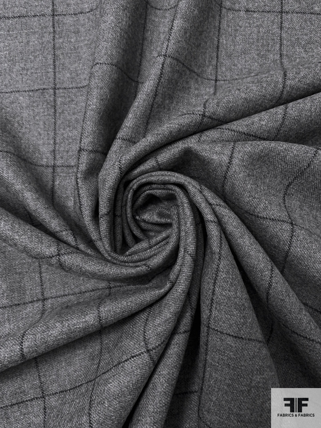Italian Windowpane Flannel Wool Suiting - Heather Grey / Navy