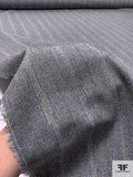 Italian Striped Flannel Wool Blend Suiting - Heather Grey / Tan / Yellow / White