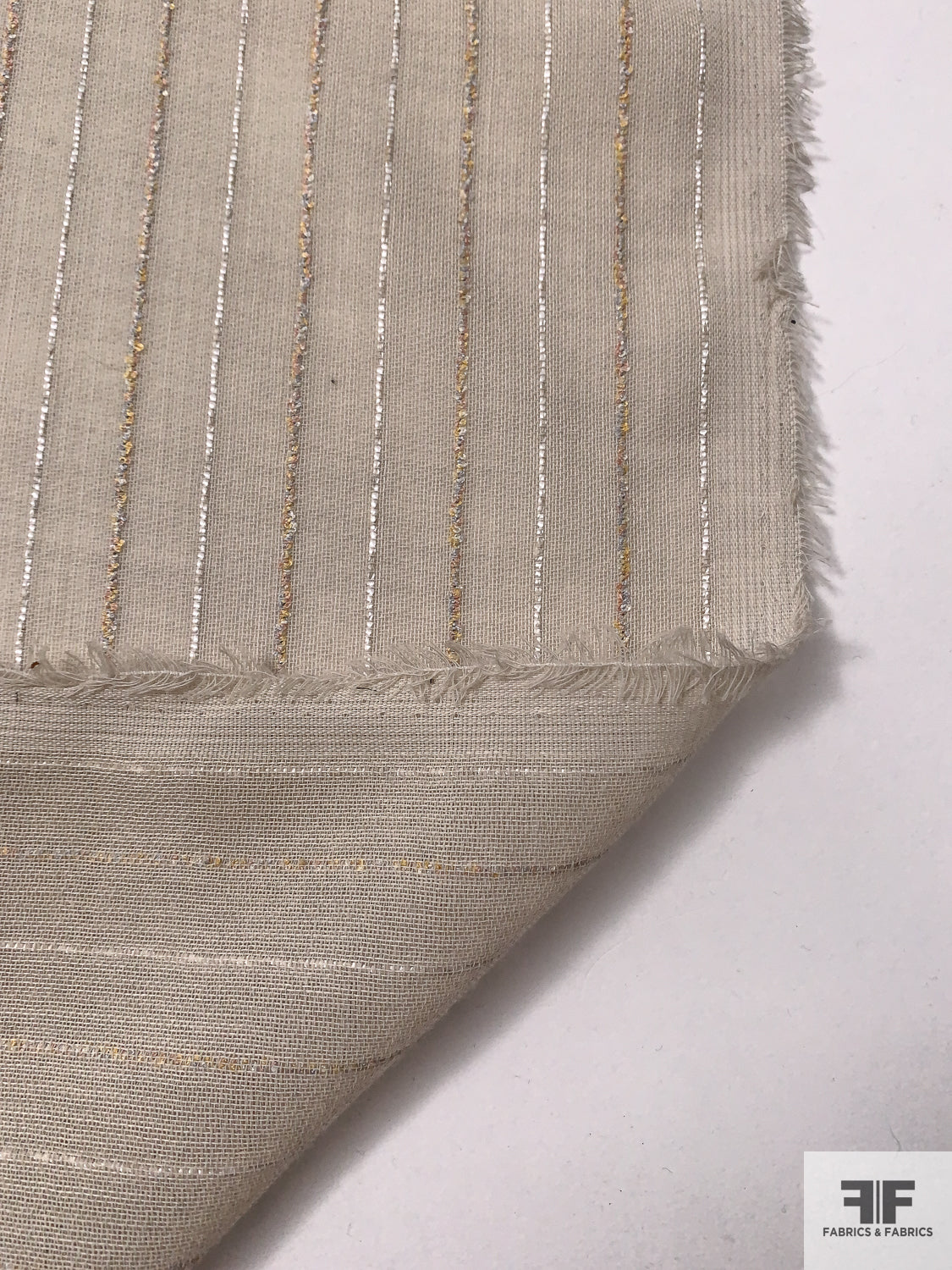 Italian Plain-Weave Virgin Wool Blend Suiting with Textured Striped Design - Beige / Marigold / Off-White