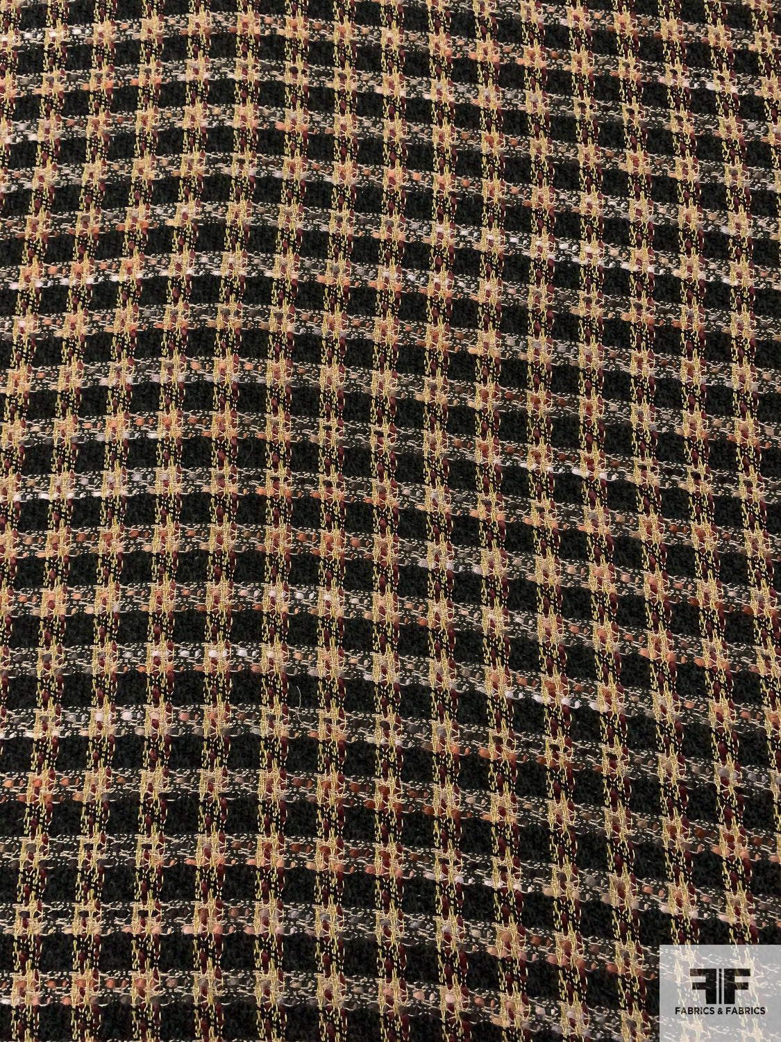 Windowpane Plaid Wool Blend Tweed Suiting - Forest Green / Burgundy / Dusty Chartreuse