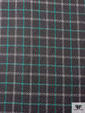 Windowpane Plaid Wool Tweed Suiting - Dark Grey / Jade Green / Off-White