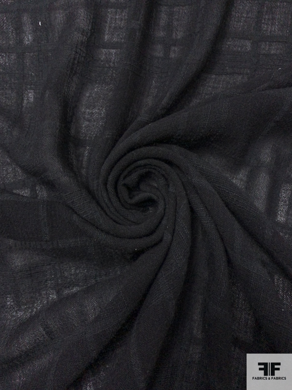 Windowpane Lightweight Wool-Cotton Gauze - Black
