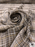Italian Plaid Loosely Woven Lightweight Tweed Suiting - Tan / Off-White / Black