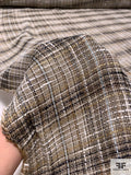 Italian Plaid Loosely Woven Lightweight Tweed Suiting - Tan / Off-White / Black