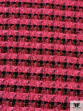 Loosely Woven Houndstooth Jacket Weight Tweed - Bright Pink / Hot Pink / Red / Black