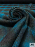 Hazy Plaid Lightweight Wool Blend Coating with Mohair Finish - Teal / Black / Evergreen